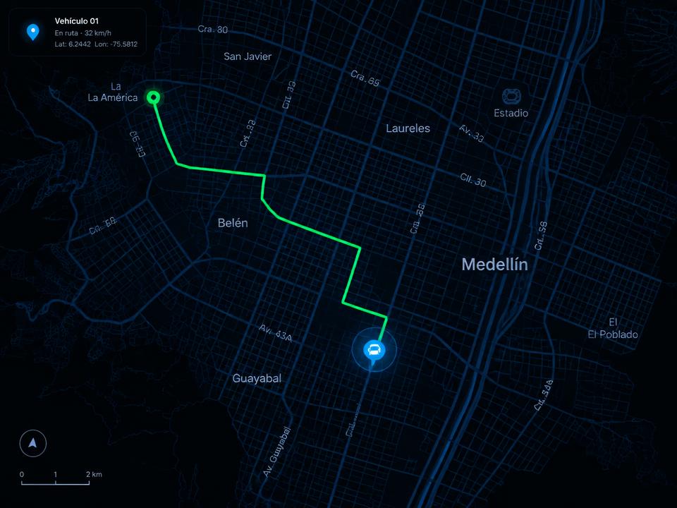Mapa con la ubicación en vivo del vehículo en la app GeoFlot